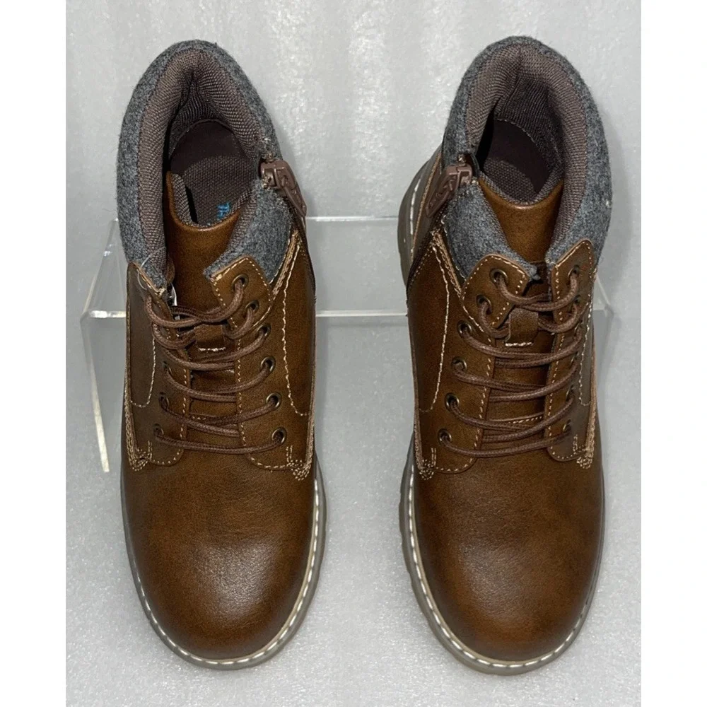 Thereabouts Nolan Brown Boots Lace up & Side Zipper Memory Foam Boys Size 2M NEW